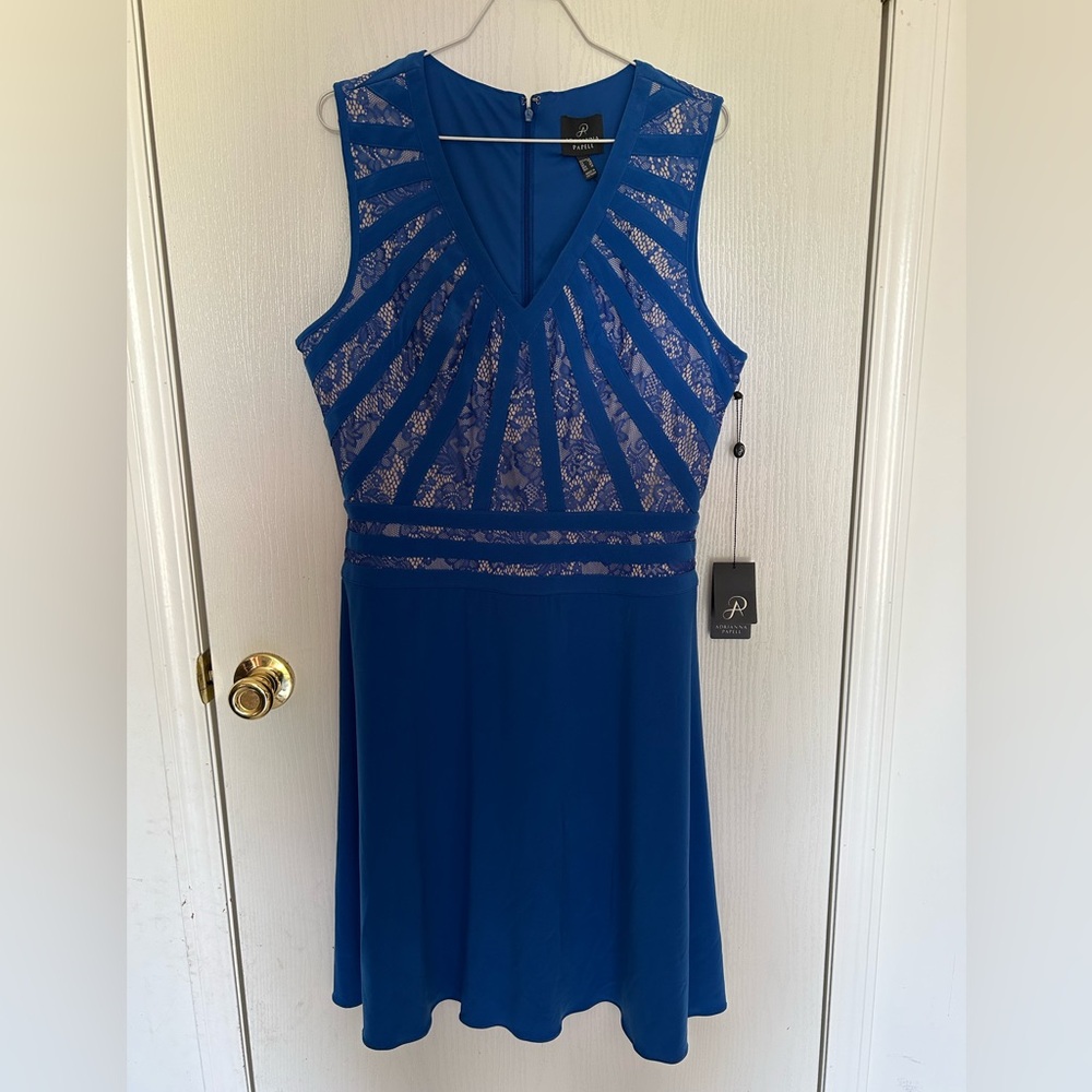 Adrianna Papell Royal Blue Lace Midi Dress